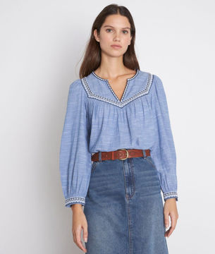 Picture of LARSSA MARLED BLUE EMBROIDERED COTTON BLOUSE
